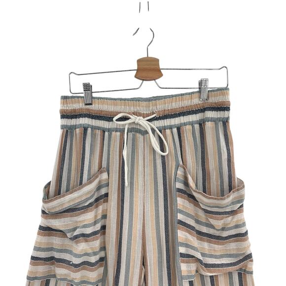 Free People Jones Beach Pants Wide Leg Striped Drawstring Pockets Size Medium - Picture 3 of 10